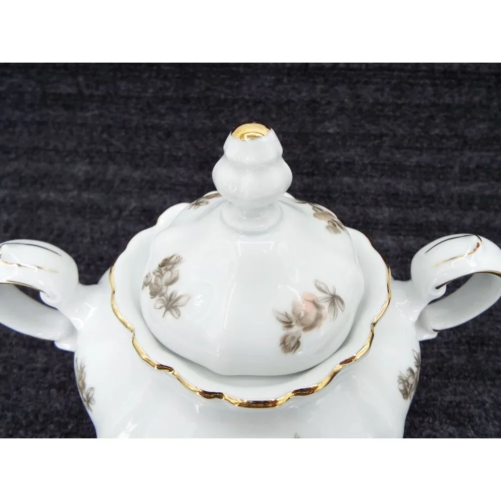 Johann Haviland Sepia Rose Creamer Sugar Bowl Set Bavaria Germany